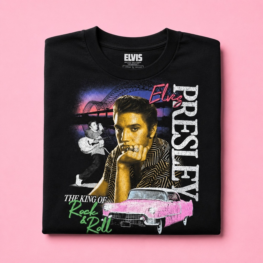 Elvis Presley Black Large T Shirt Rock And Roll Unisex King Pink Cadillac